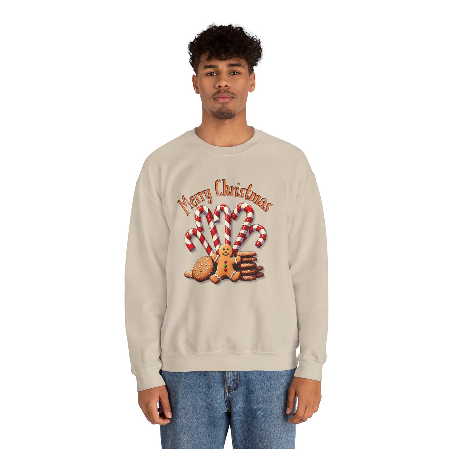 Christmas Candy Canes Crewneck Sweatshirt — "Merry Christmas" Gingerbread Holiday Sweater