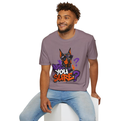 Doberman Graffiti T-Shirt — "You Sure?" Street Art Dog Tee