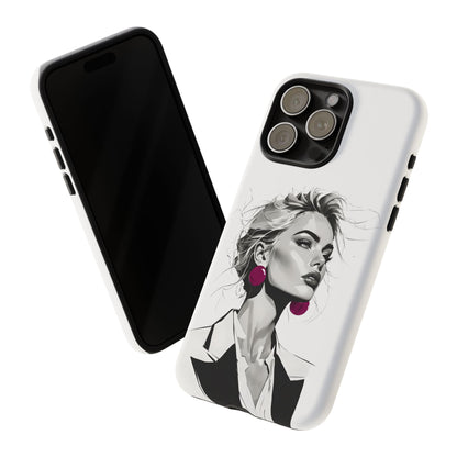 Phone Case — Chic Portrait with Pink Earrings (Stylish Protective Tough Case)
