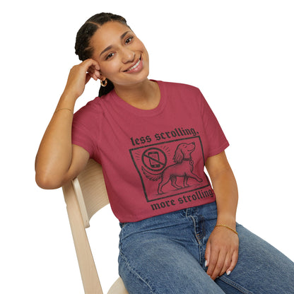 T-Shirt — "Less Scrolling, More Strolling" Dog Graphic Tee