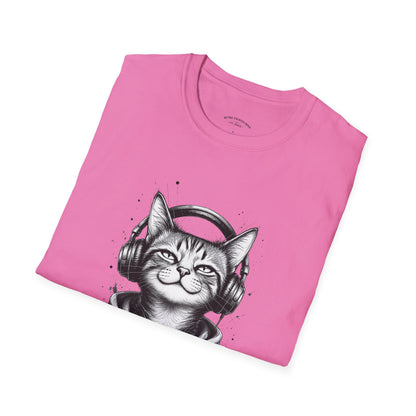 T-Shirt — Cat with Headphones "Mentally: Somewhere Else" – Cute Relaxed Graphic Tee for Cat Lovers