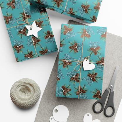 Pinecone & Spruce Teal Gift Wrap Paper – Rustic Holiday Wrapping Sheets