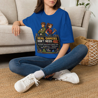 T-Shirt — Retro Pixel 'Real Gamers Don't Need 4K' Graphic Tee