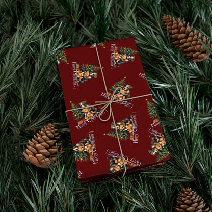 Holiday Gift Wrap Paper — Merry Christmas Pinecone & Orange Pattern
