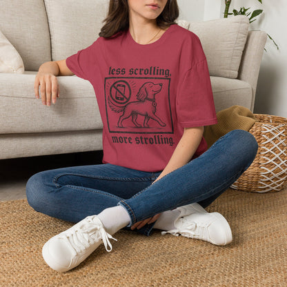 T-Shirt — "Less Scrolling, More Strolling" Dog Graphic Tee