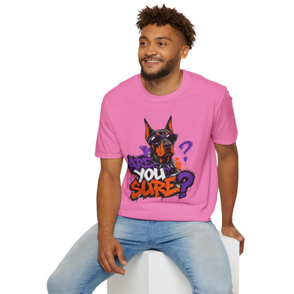 Doberman Graffiti T-Shirt — "You Sure?" Street Art Dog Tee
