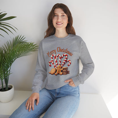 Christmas Candy Canes Crewneck Sweatshirt — "Merry Christmas" Gingerbread Holiday Sweater
