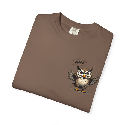 Witty Owl Graphic Tee — "Whooo?" Cute Cartoon Owl T-Shirt