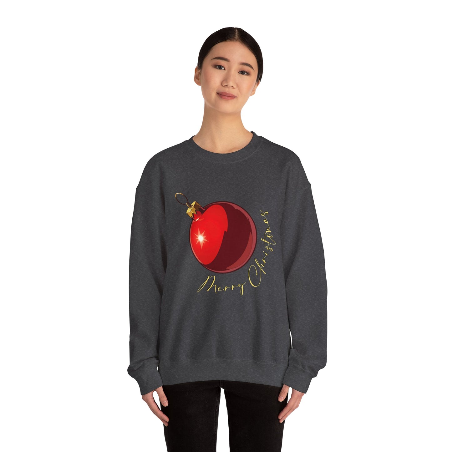 Christmas Ornament Crewneck Sweatshirt — Red Bauble "Merry Christmas" Holiday Sweater