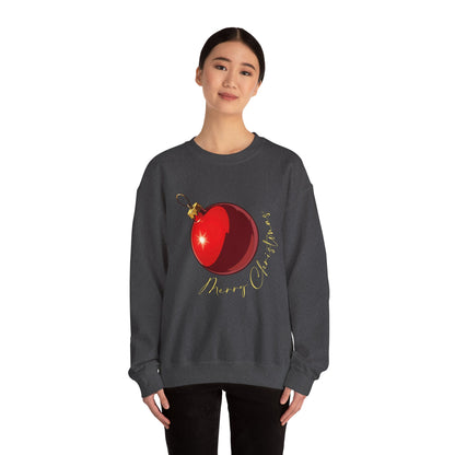 Christmas Ornament Crewneck Sweatshirt — Red Bauble "Merry Christmas" Holiday Sweater