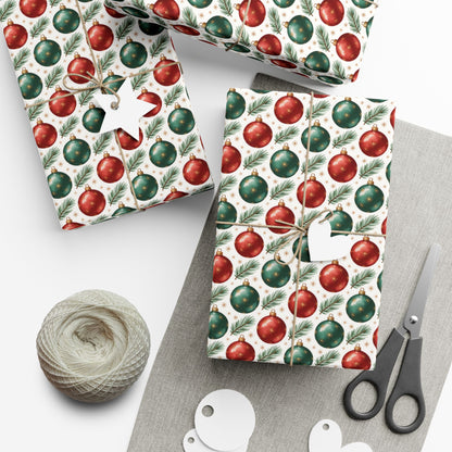 Christmas Ornament Gift Wrap Paper - Red & Green Bauble Wrapping Paper