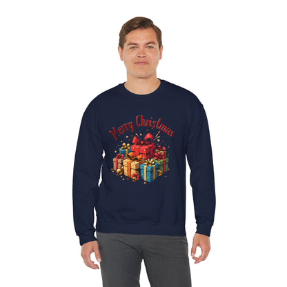 Christmas Crewneck Sweatshirt — "Merry Christmas" with Festive Gift Pile