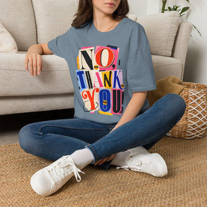 No, Thank You Graphic Tee — Colorful Bold Lettering T‑Shirt