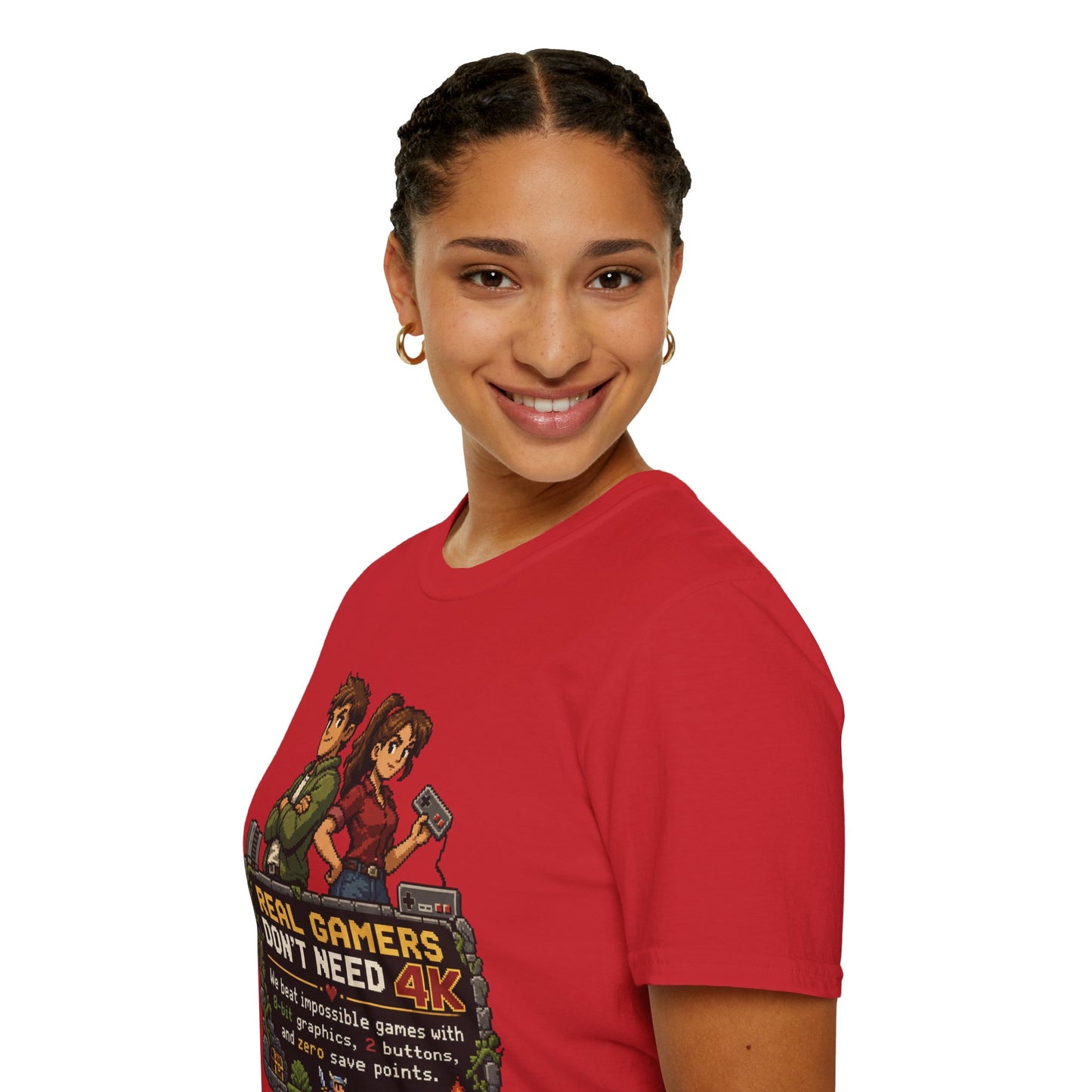 T-Shirt — Retro Pixel 'Real Gamers Don't Need 4K' Graphic Tee