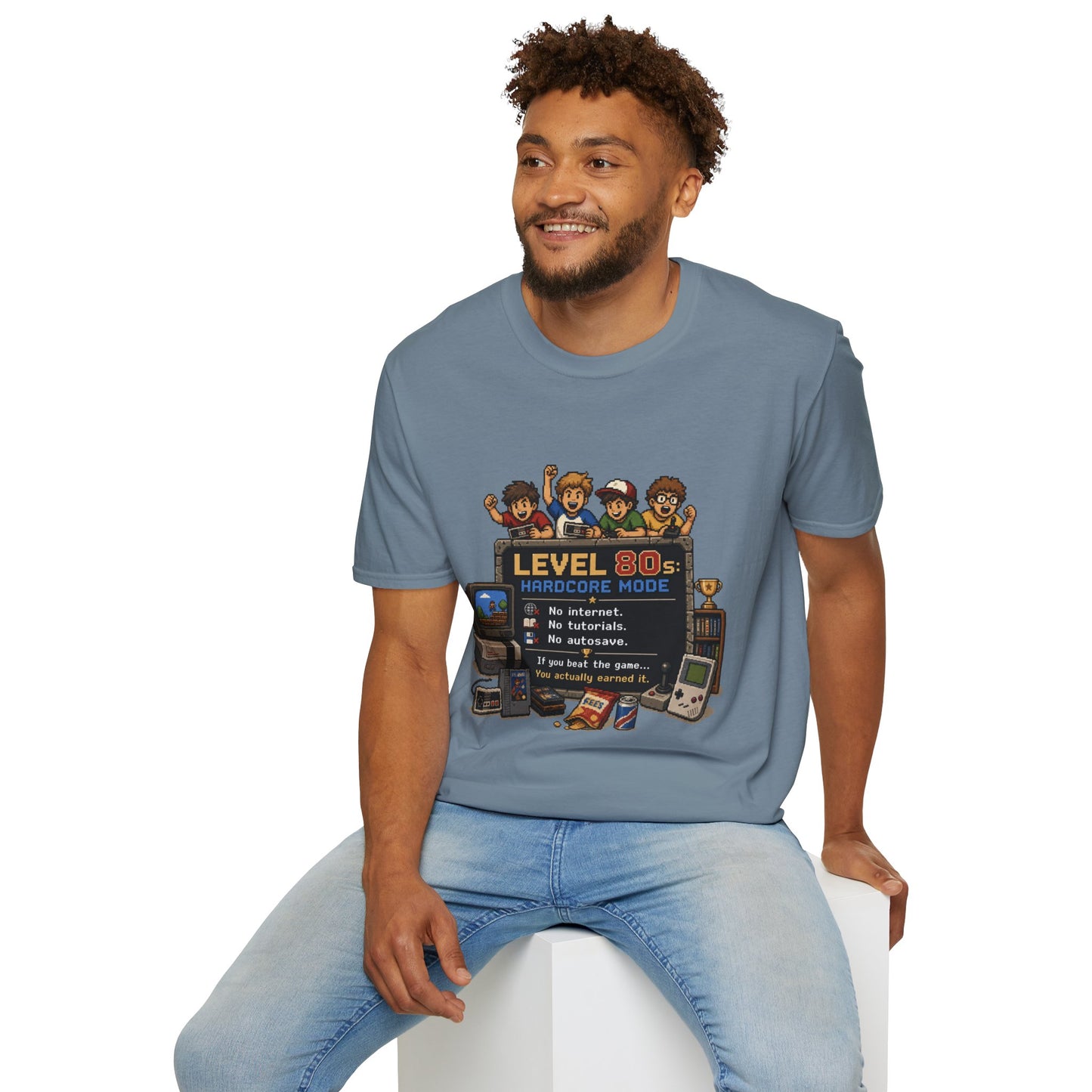 80s Level Up T-Shirt — 'Level 80s: Hardcore Mode' Retro Gaming Tee