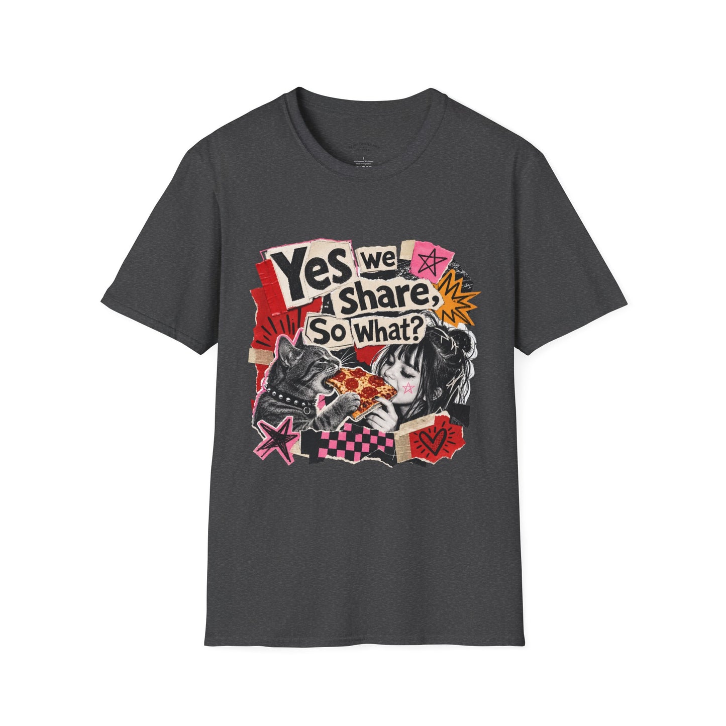 T-Shirt — "Yes We Share, So What?" Retro Collage Graphic Tee