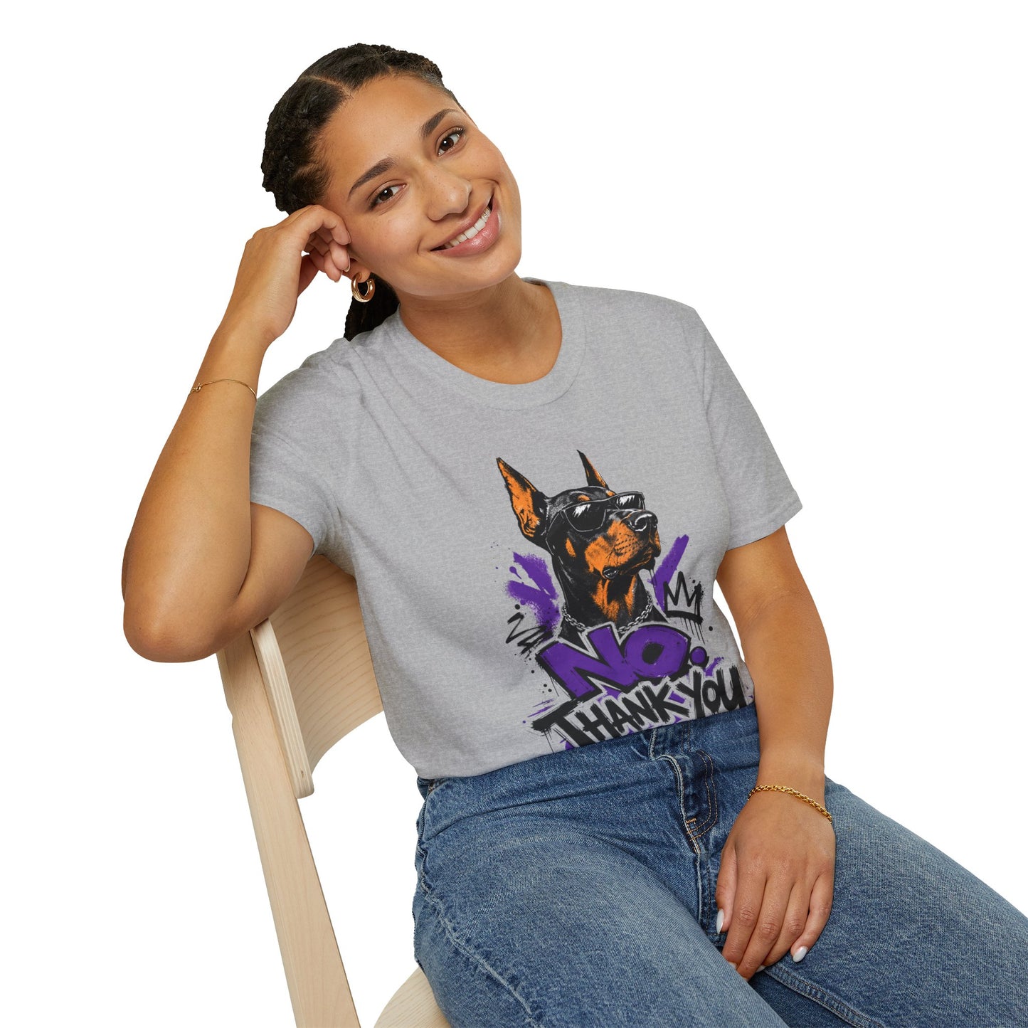 Doberman Graphic Tee — 'No, Thank You' Street Art T-Shirt
