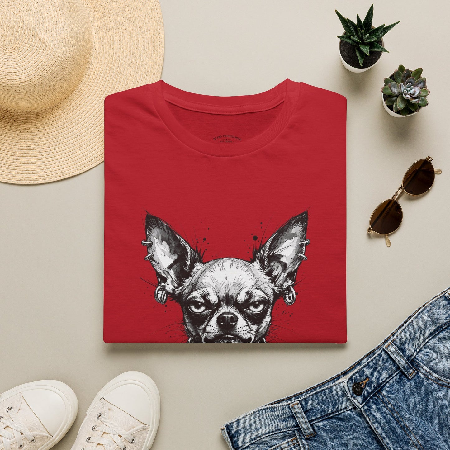 Chihuahua Portrait T‑Shirt — Expressive Black & White Dog Art Tee