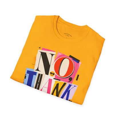 No, Thank You Graphic Tee — Colorful Bold Lettering T‑Shirt