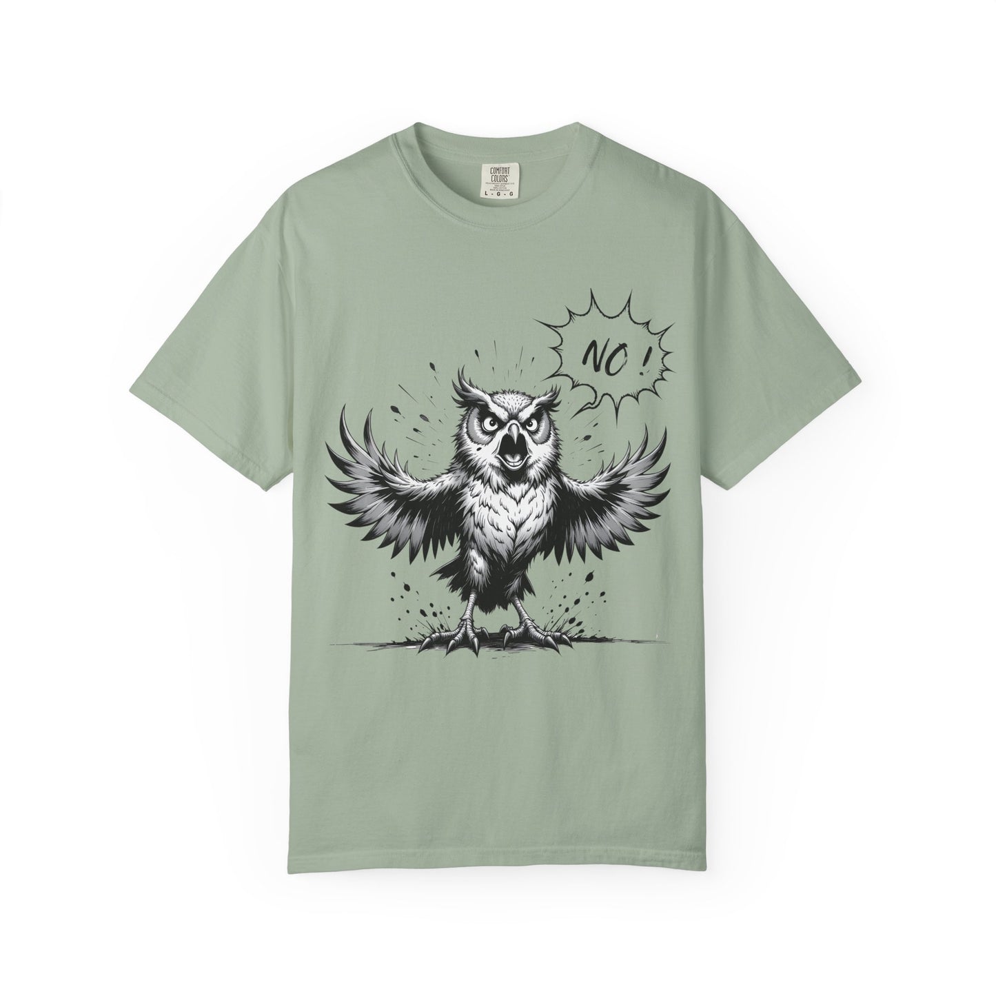 Owl Saying “No” Graphic T-Shirt — Bold Monochrome Illustration