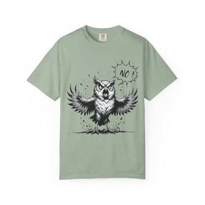 Owl Saying “No” Graphic T-Shirt — Bold Monochrome Illustration