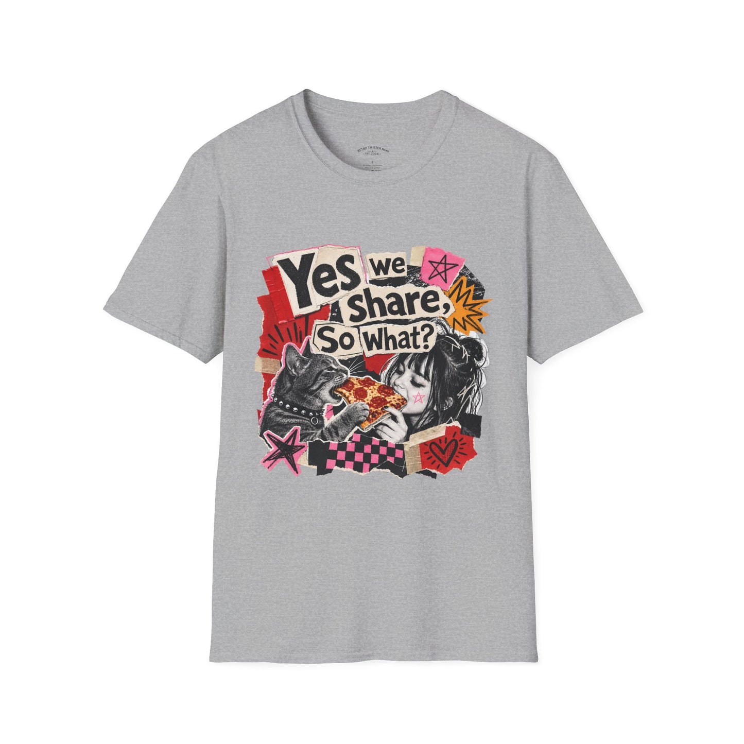 T-Shirt — "Yes We Share, So What?" Retro Collage Graphic Tee
