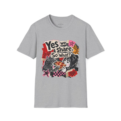 T-Shirt — "Yes We Share, So What?" Retro Collage Graphic Tee