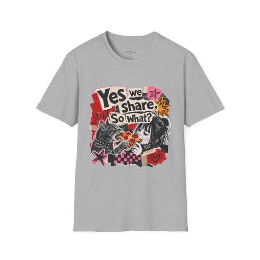 T-Shirt — "Yes We Share, So What?" Retro Collage Graphic Tee