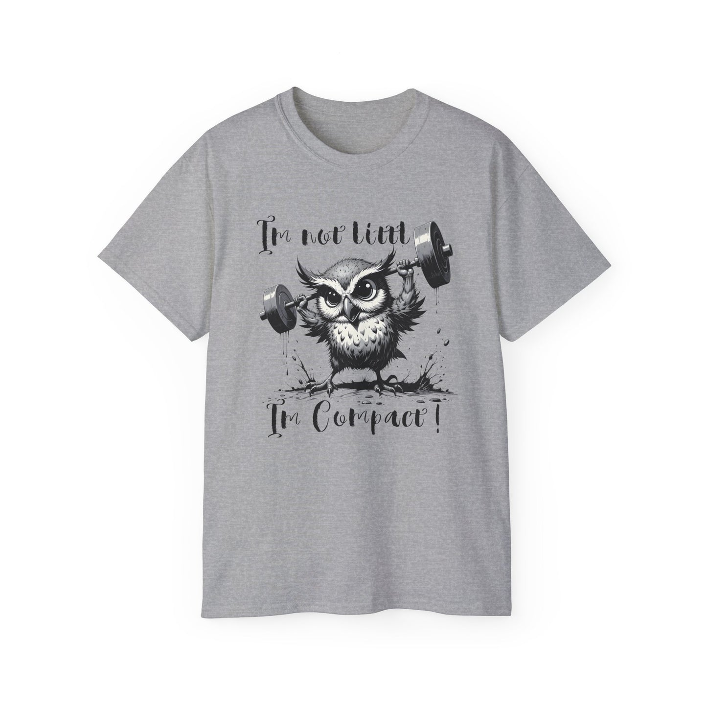 Compact Owl Weightlifting T‑Shirt — "I’m not tiny, I’m Compact!"