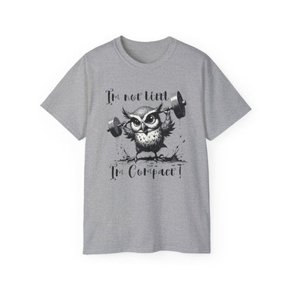 Compact Owl Weightlifting T‑Shirt — "I’m not tiny, I’m Compact!"