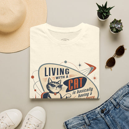 Cat T-Shirt — "Living with a Cat is Basically Having a Furry CEO" Retro Graphic