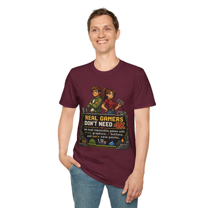 T-Shirt — Retro Pixel 'Real Gamers Don't Need 4K' Graphic Tee