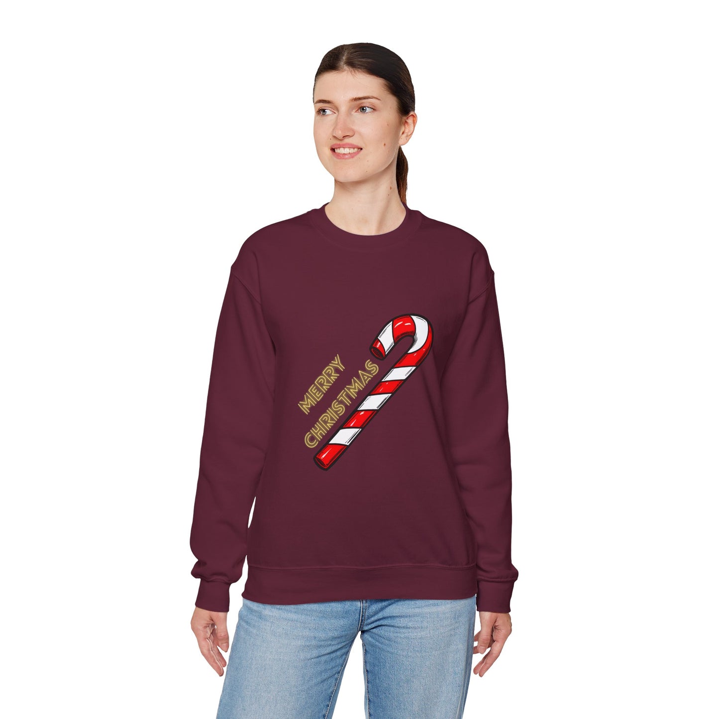 Christmas Candy Cane Crewneck Sweatshirt — "Merry Christmas" Holiday Sweater