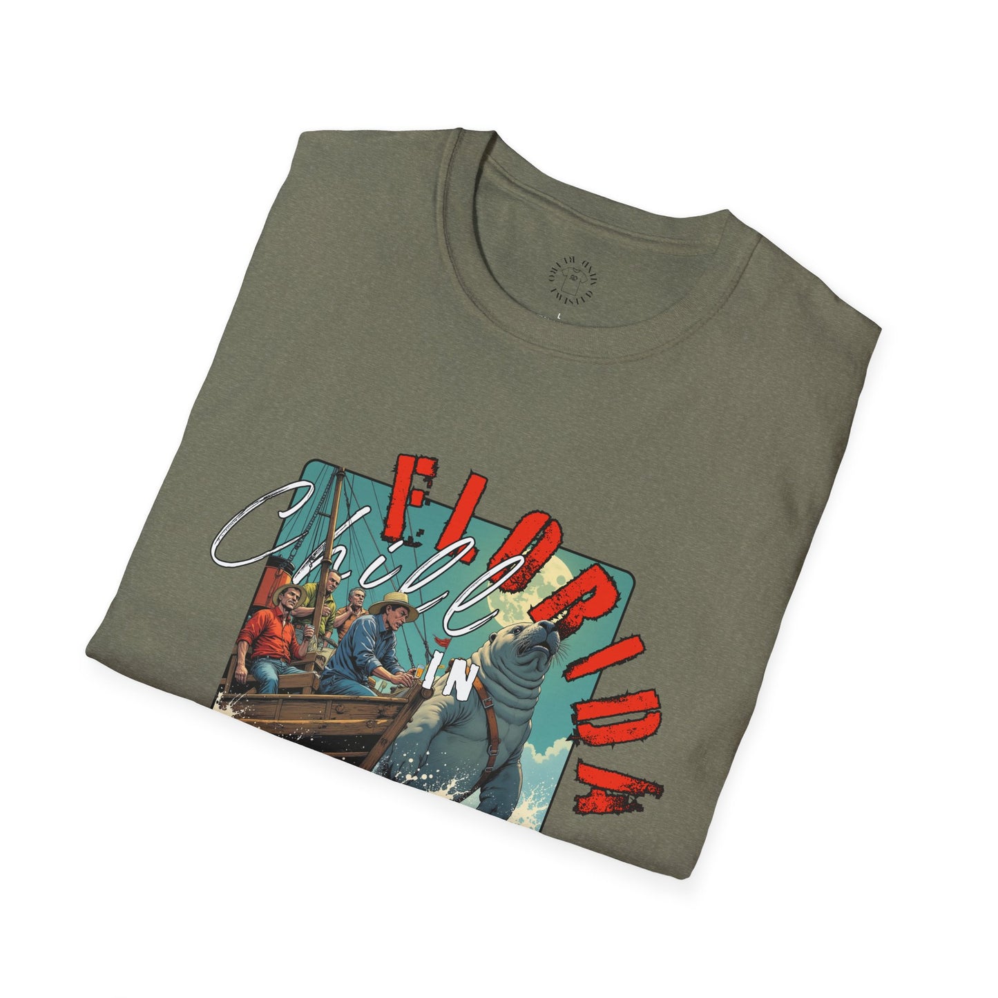 Florida Chill Unisex Softstyle T-Shirt | Vintage Beach Vibe Tee, manatee