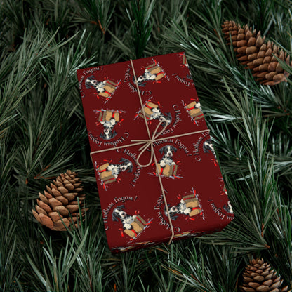 Christmas Gift Wrap Paper - Festive Santa & Gifts Pattern on Burgundy