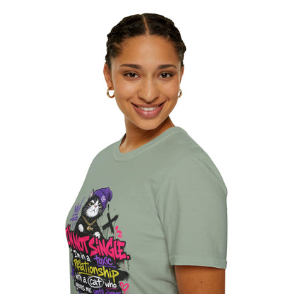 T‑Shirt — “I’m Not Single: I’m in a Toxic Relationship with a Cat” Graphic Tee