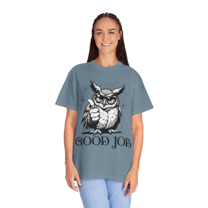 Good Job Owl T-Shirt — Thumbs-Up Retro Owl Graphic Tee
