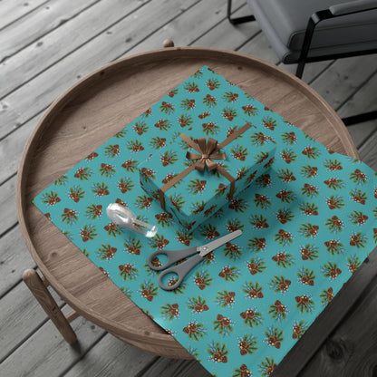 Pinecone Bouquet Gift Wrap - Rustic Teal Holiday Wrapping Paper