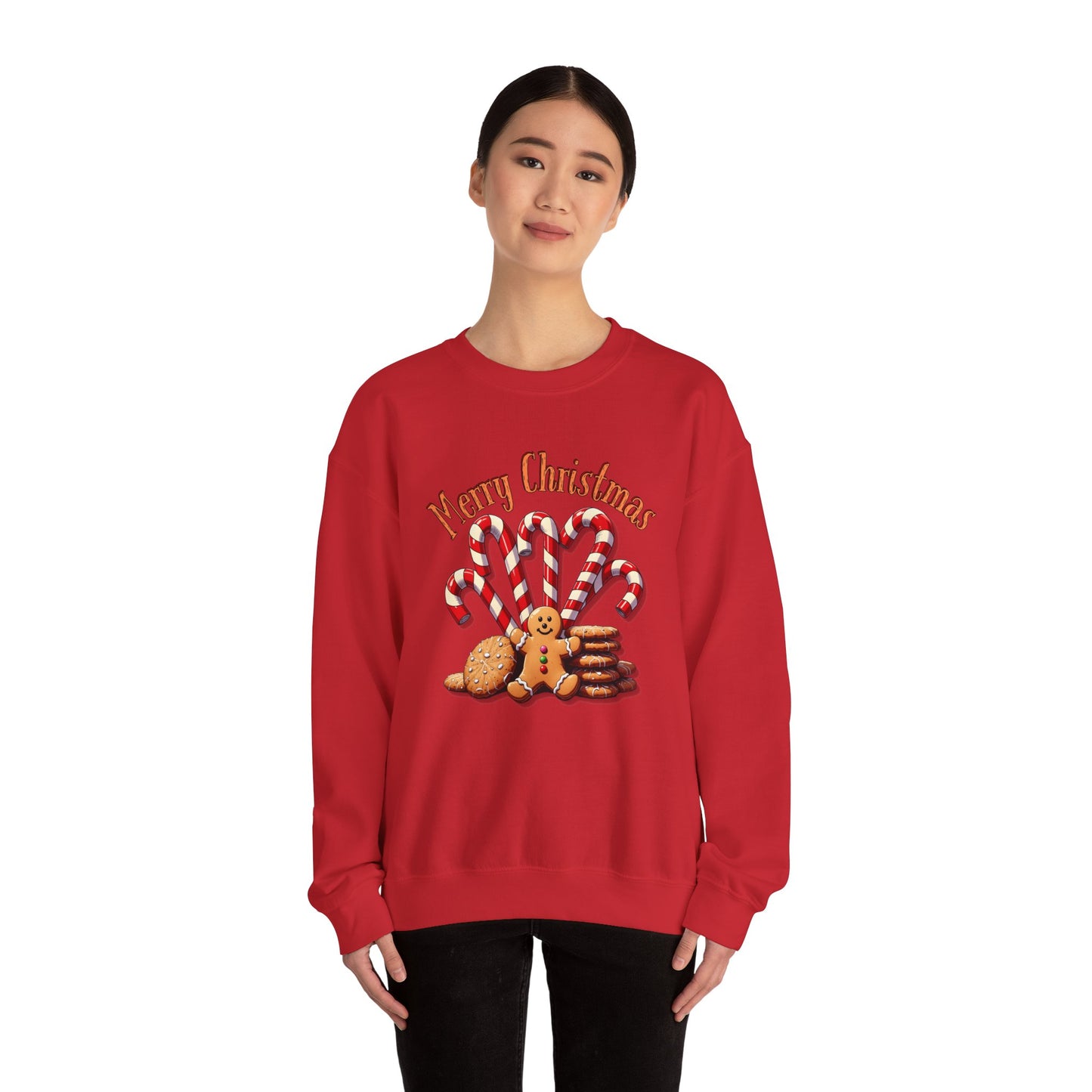 Christmas Candy Canes Crewneck Sweatshirt — "Merry Christmas" Gingerbread Holiday Sweater