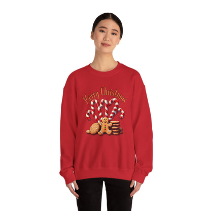 Christmas Candy Canes Crewneck Sweatshirt — "Merry Christmas" Gingerbread Holiday Sweater