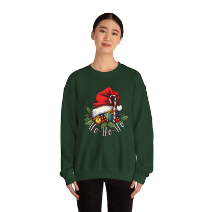 Christmas Sweatshirt - 'Ho-Ho-Ho' Santa Hat & Holly Holiday Crewneck