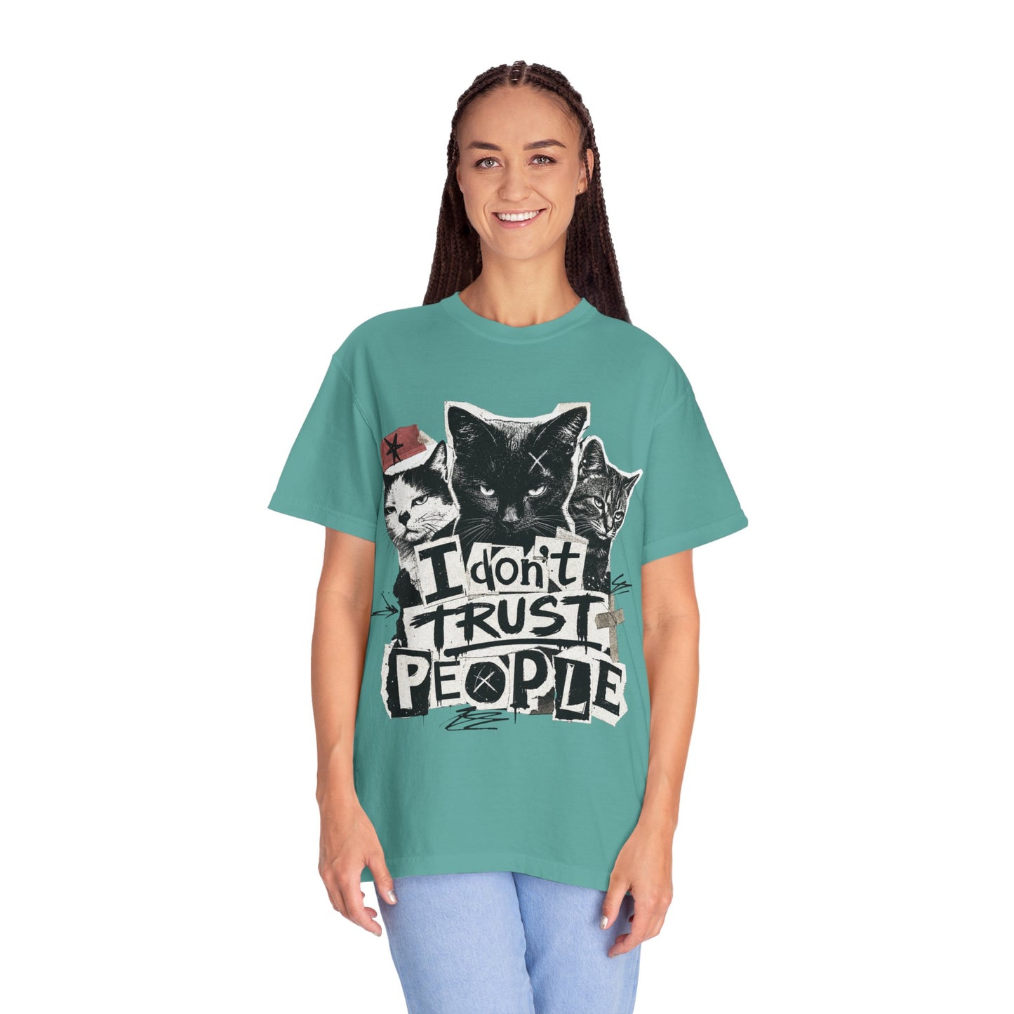 I Don’t Trust People Cat T-Shirt — Grunge Graphic Tee for Cat Lovers