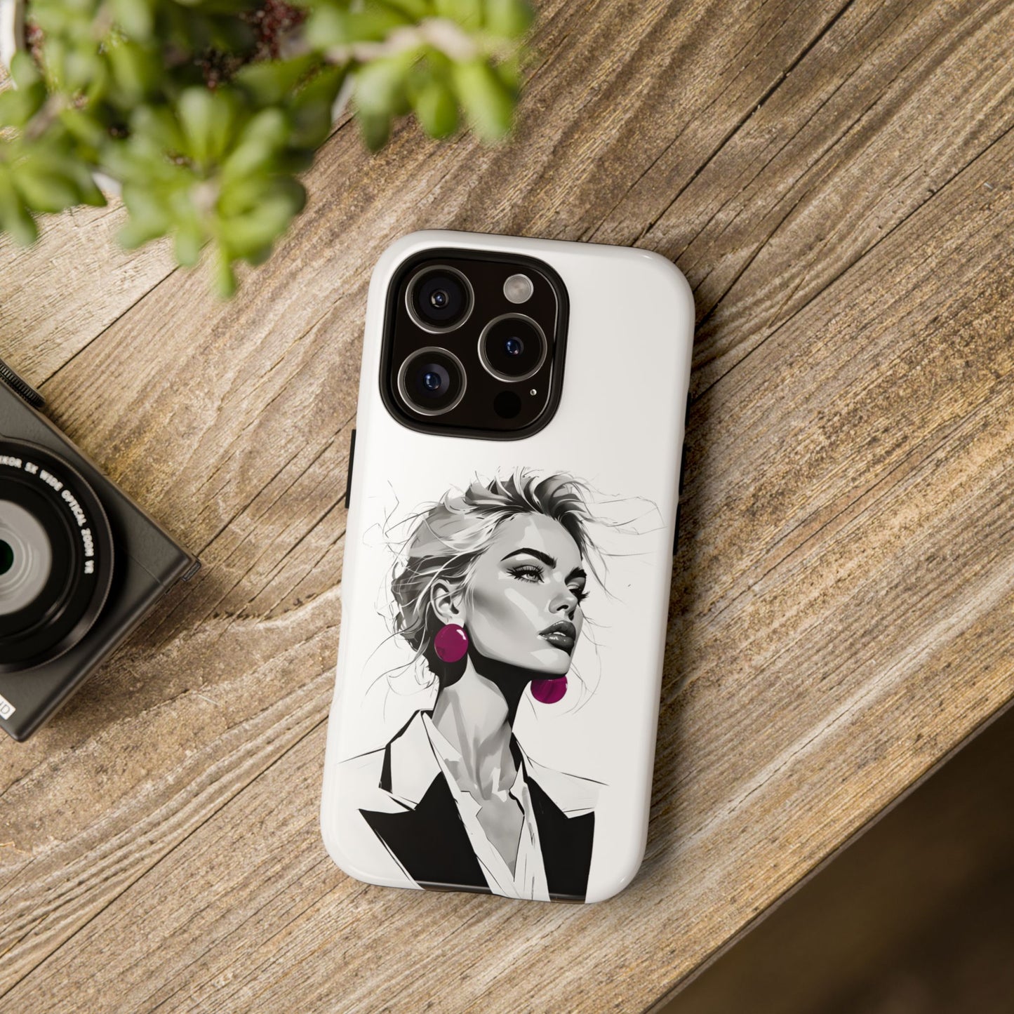 Phone Case — Chic Portrait with Pink Earrings (Stylish Protective Tough Case)