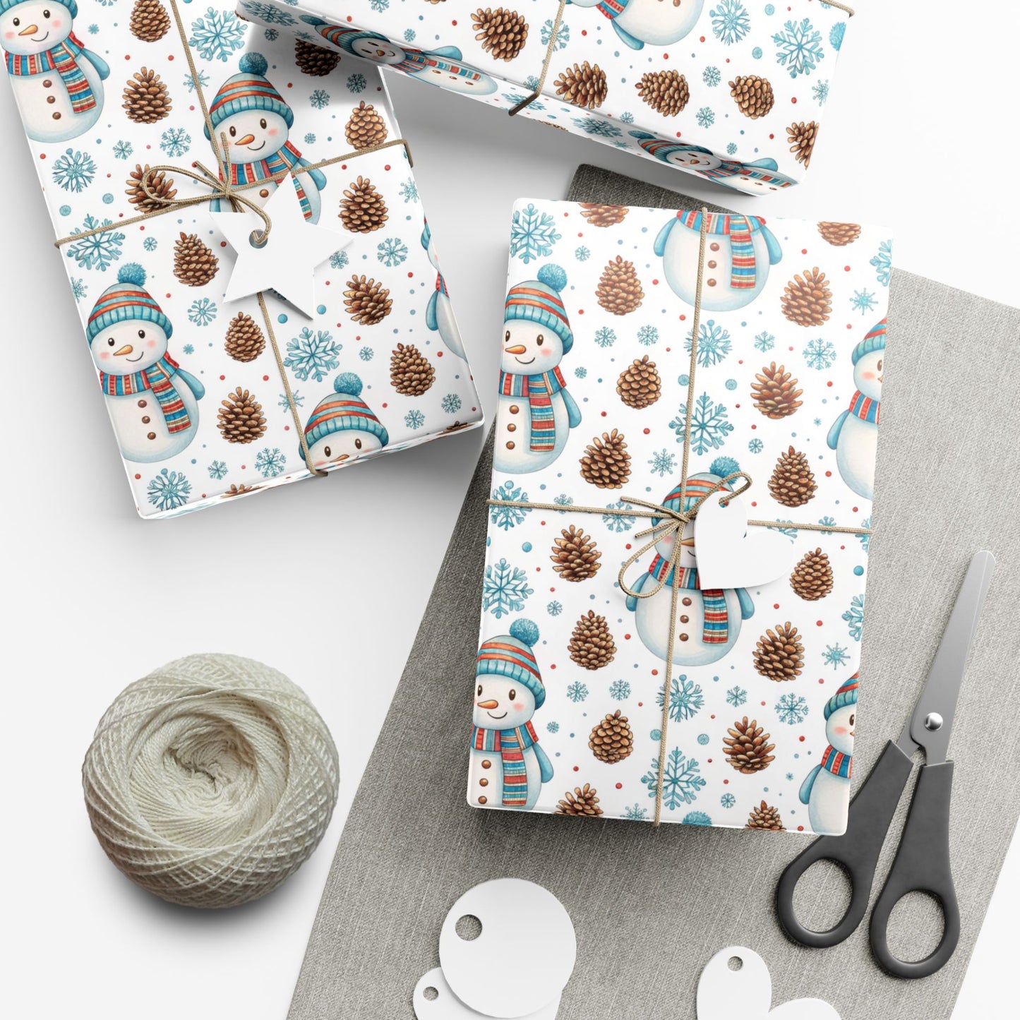 Snowman Holiday Wrapping Paper — Cute Snowman, Pinecone & Snowflake Gift Wrap