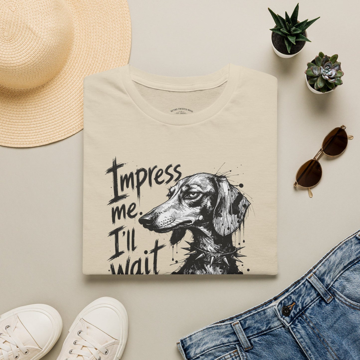 Dachshund Graphic Tee — "Impress Me. I'll Wait" Dog Lover T-Shirt