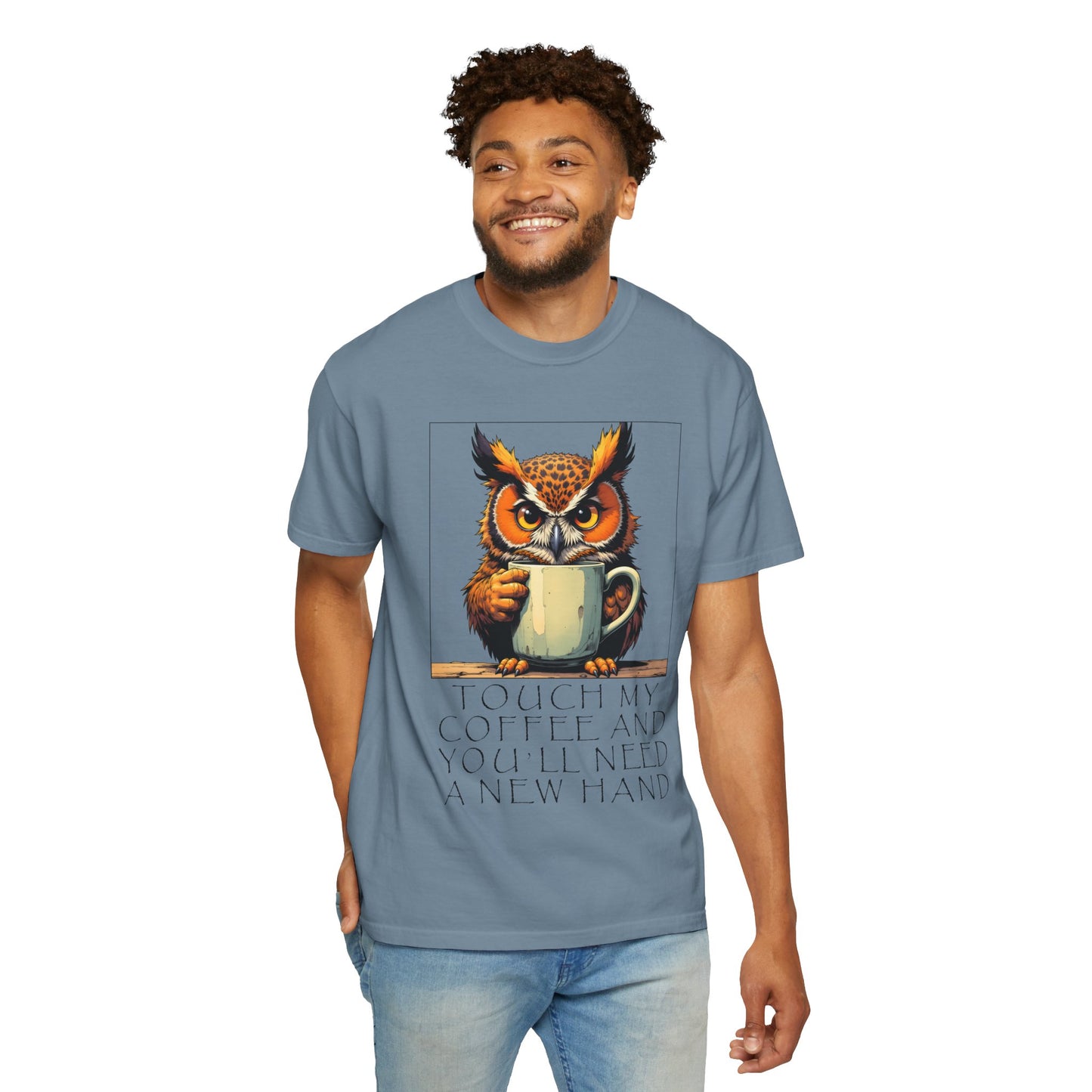 Coffee Owl T‑Shirt - "Touch My Coffee and You'll Need a New Hand" Graphic Tee