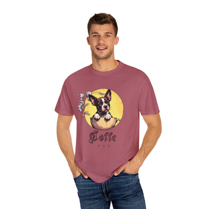 Coffee Pup Unisex Garment-Dyed T-shirt - Cute Dog Lovers Tee