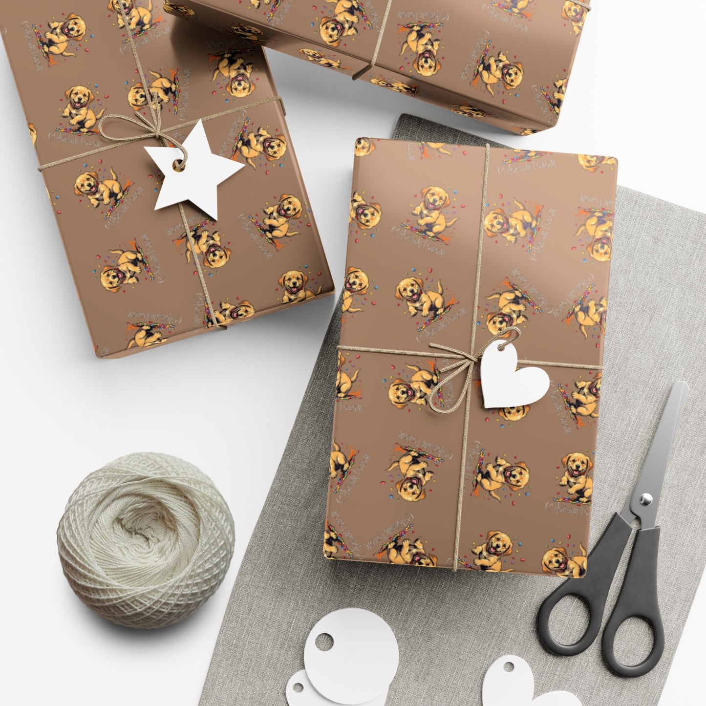 Gift Wrap Paper - Cute Puppy Pattern Brown Wrapping Paper for Pet Lovers, Holiday & Birthday Gift Wrap
