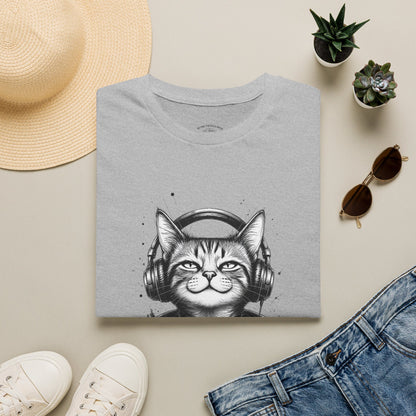 T-Shirt — Cat with Headphones "Mentally: Somewhere Else" – Cute Relaxed Graphic Tee for Cat Lovers
