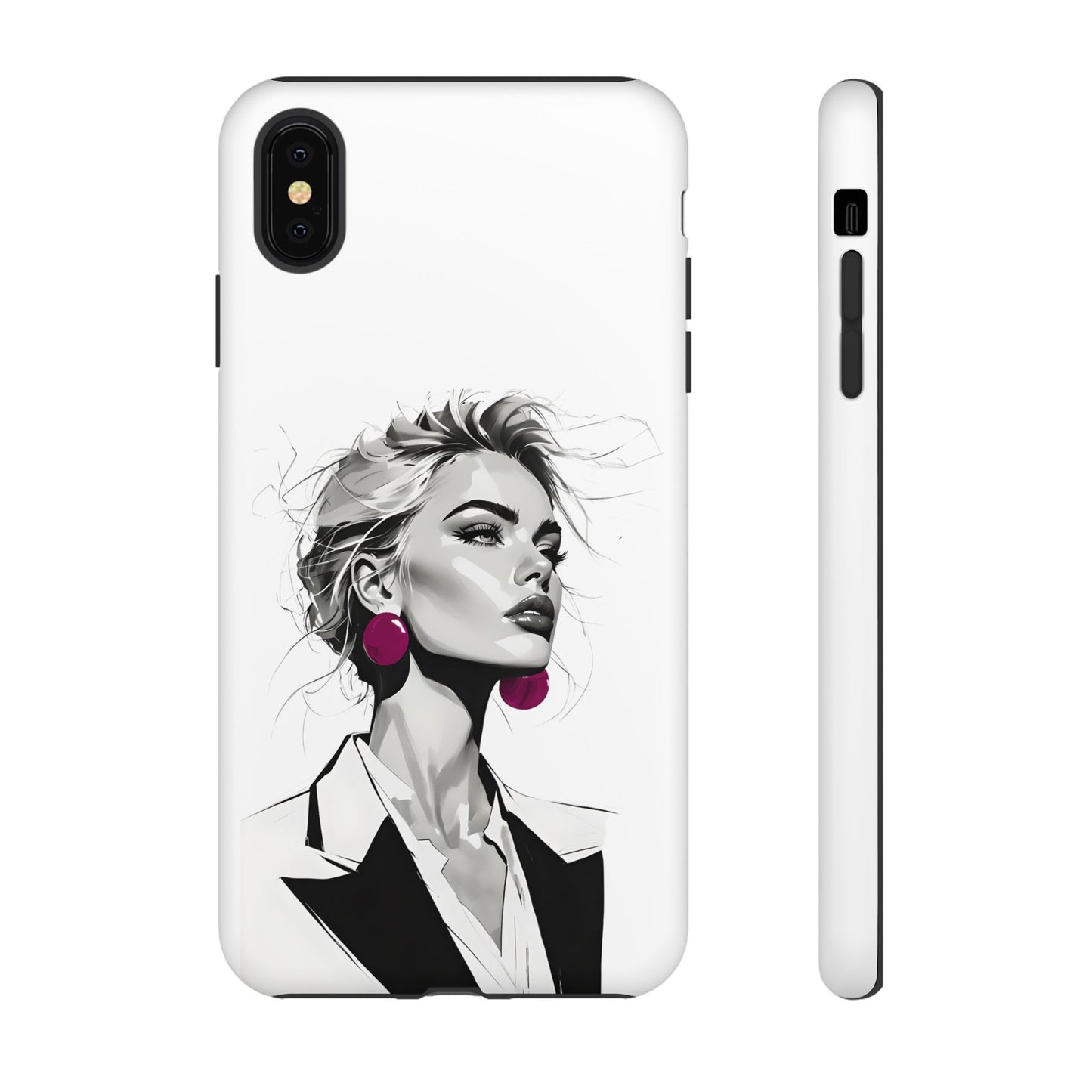 Phone Case — Chic Portrait with Pink Earrings (Stylish Protective Tough Case)